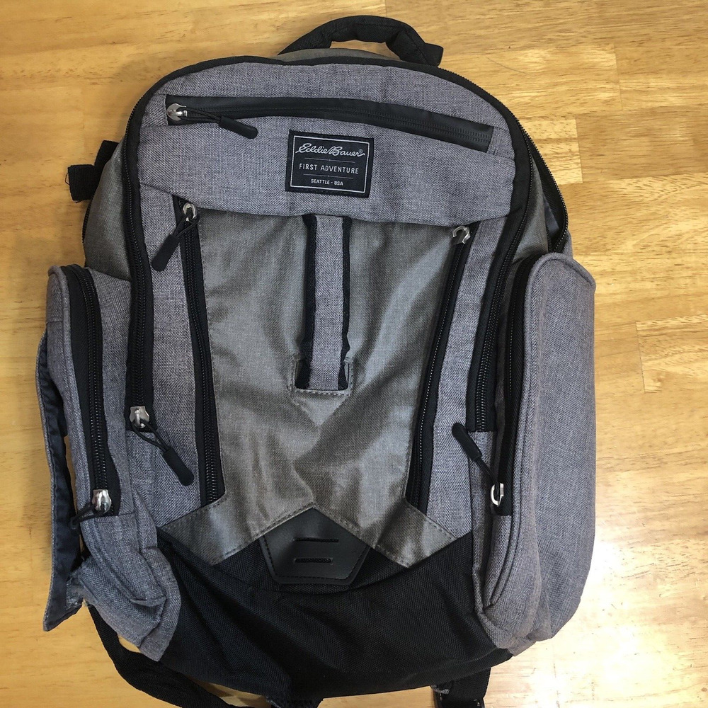 Eddie Bauer Backpack Diaper Bag Gray Baby First Adventure READ Desc